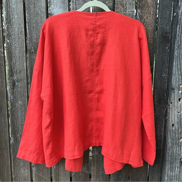 Eileen Fisher Heavy Organic Linen Open Cardigan Jacket in Geranium Orange Sz XL - Picture 6 of 10